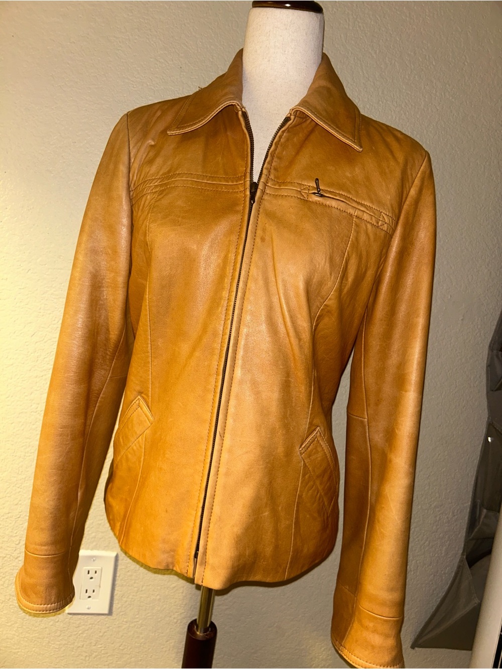 Vintage J Crew Tan Lamb Leather Jacket Size Medium